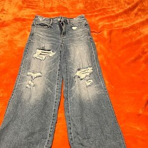 American Eagle Outfitters Distressed Flare Jeans - Blue